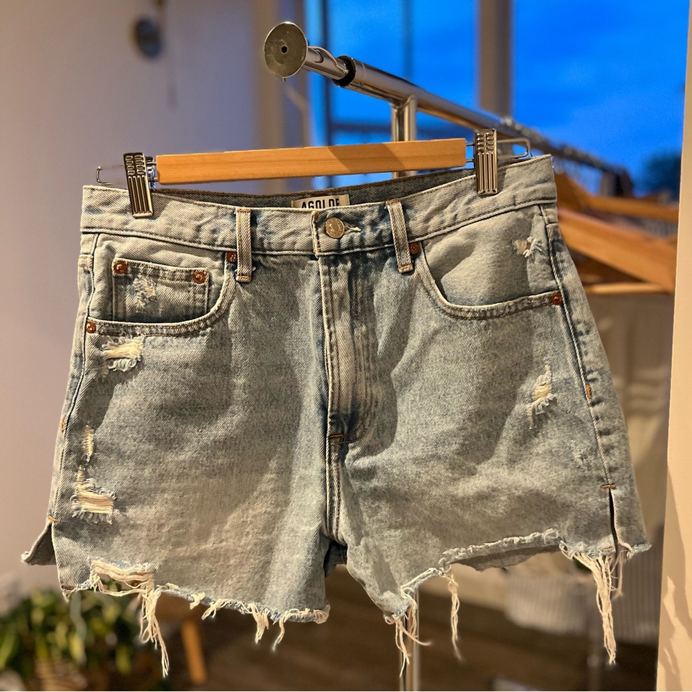 AGOLDE Light Wash Distressed Denim Cutoff Shorts